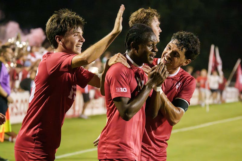 Indiana Men’s Soccer: Michael Adu-Gyamfi Celebrates with Teammates