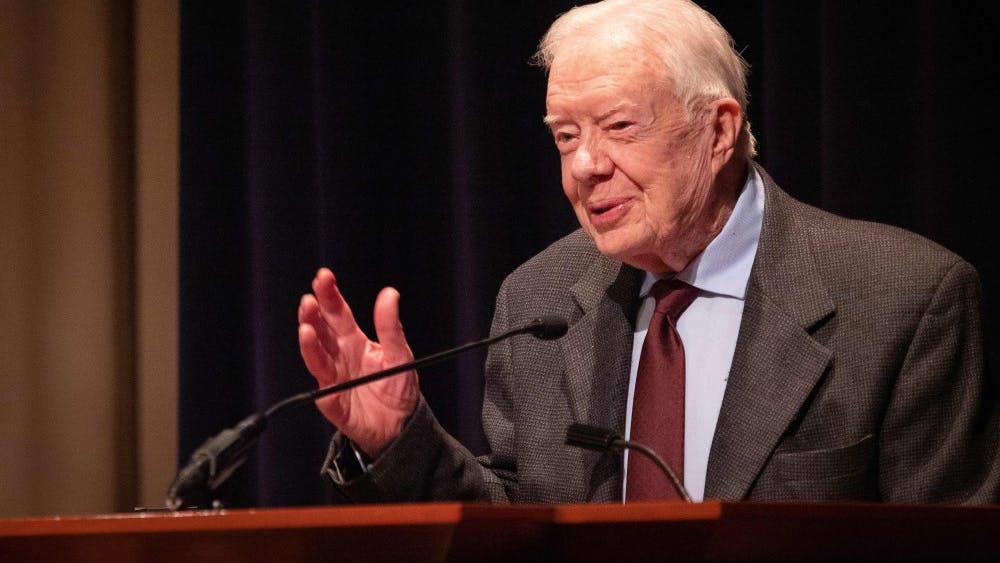 Former President Jimmy Carter fell Monday at his home in Plains and suffered a "minor pelvic fracture," the Carter Center tweeted Tuesday morning.