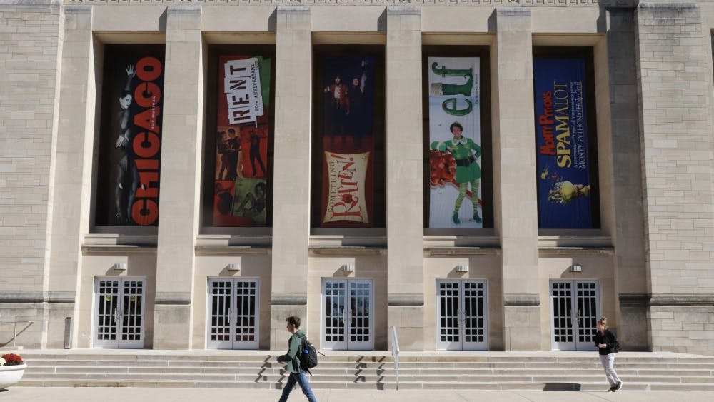 IU Auditorium displays posters for shows IU productions during the 2018-2019 season.&nbsp;