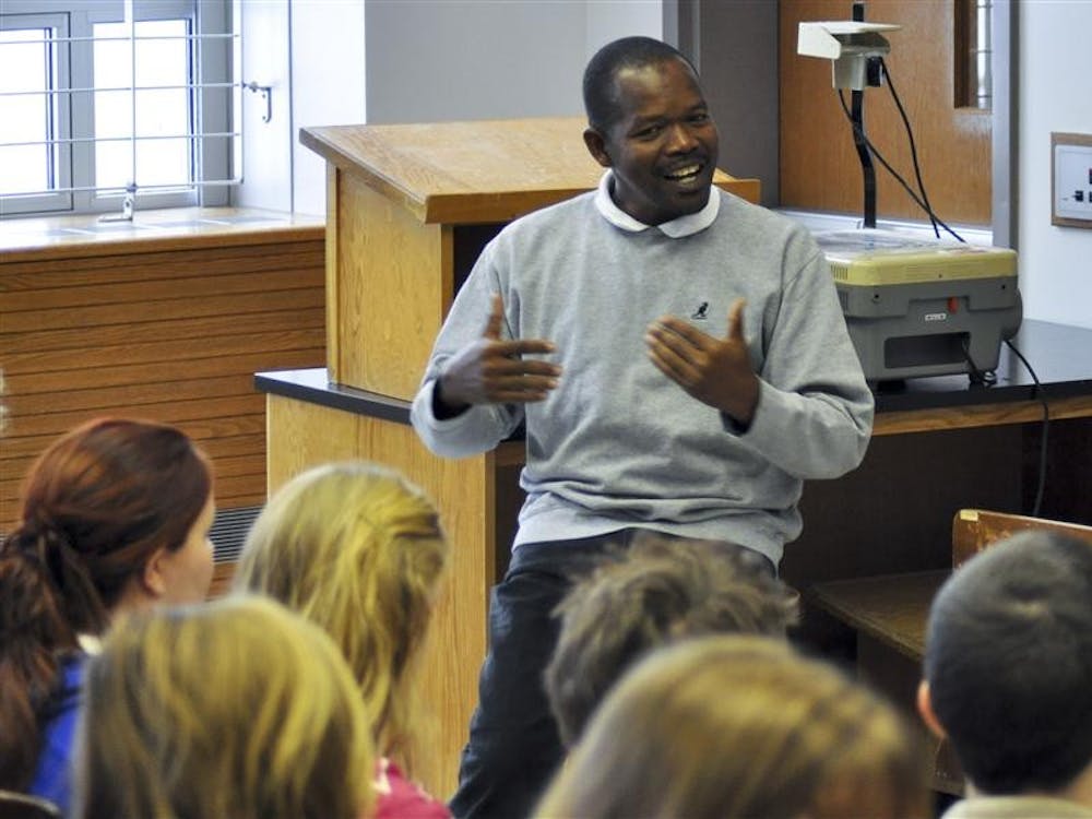 Mwalimu Haji Makame Ussi, visiting professor from the State University of Zanzibar teaches Swahili to about 25 students Wednesday during a language class. 