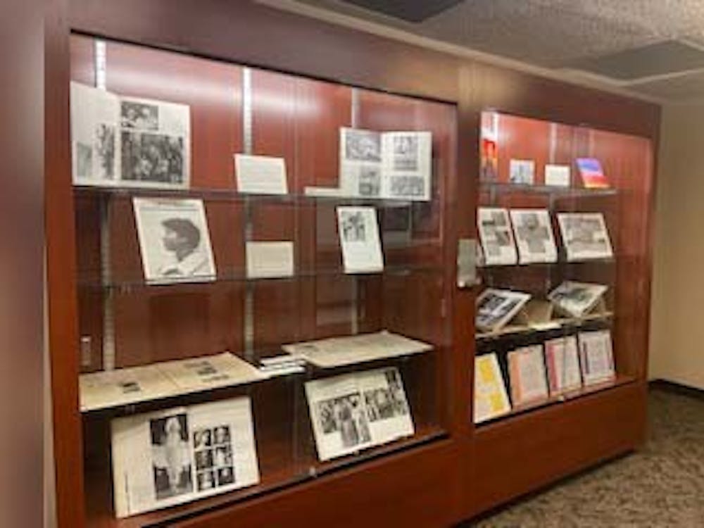 An exhibit on the history of LGBTQ+ Student Life at IU is displayed at University Archives. The exhibit features some of the images, objects and stories of LGBTQ+ student life at IU Bloomington.
