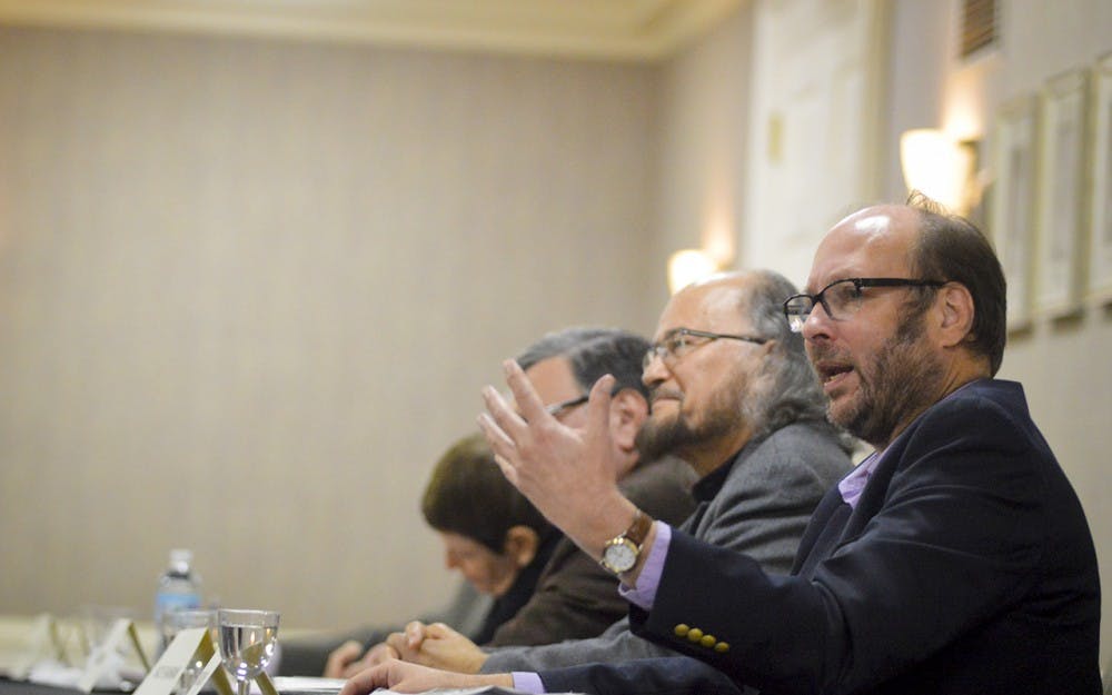 SPEA Professor David Audretsch speaks globalization as IU Professors discuss how the alt-right movement in the western world resulted in the presidential election of Donald Trump Wednesday evening in the Georgian Room. 