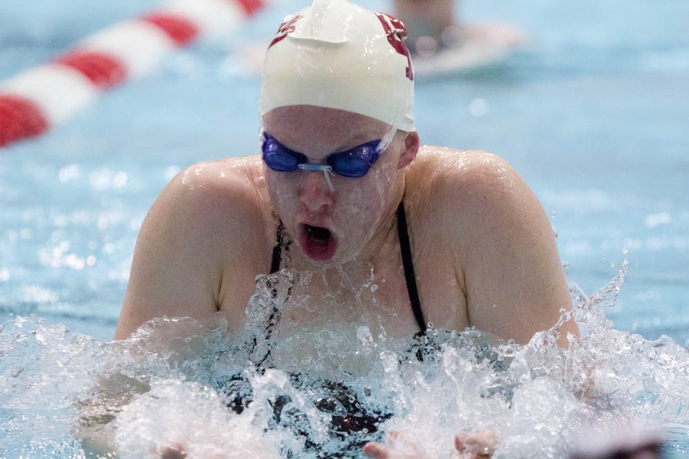 Freshman Lilly King practices turns during practice on Dec. 7, 2015 in the Counsilman-Bilingsley Aquatic Center. King was named IU athlete of the year for 2016-17.