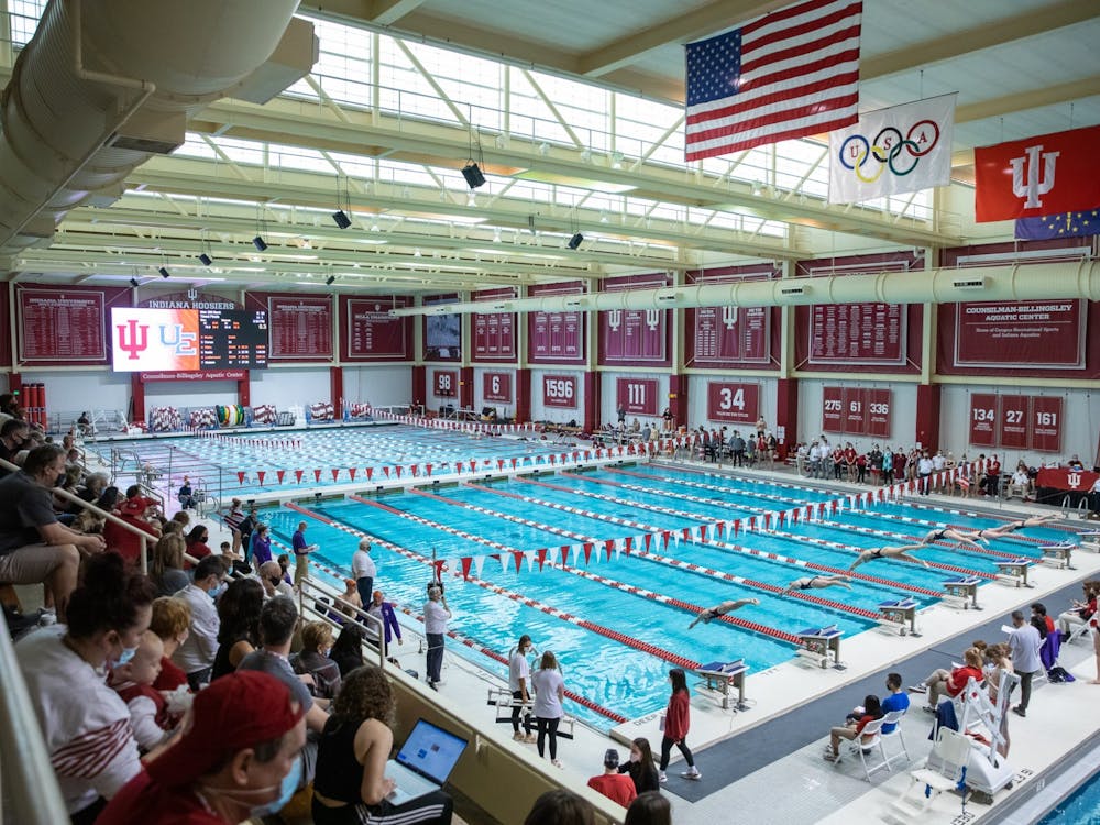 Indiana&#x27;s swim and dive meet against the University of Evansville on Jan. 28, 2022, at the Counsilman Billingsley Aquatic Center is pictured. Saturday&#x27;s meet at Purdue begins at 10 a.m.