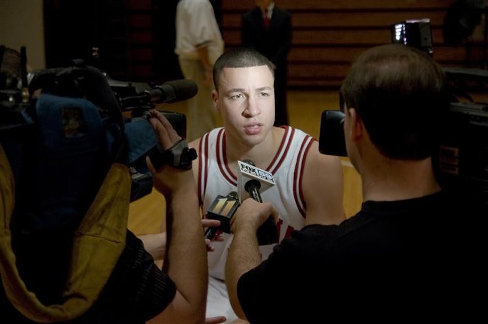 IU's Jeremiah Rivers speaks to reporters during IU's Media Day on Wednesday at Assembly Hall.