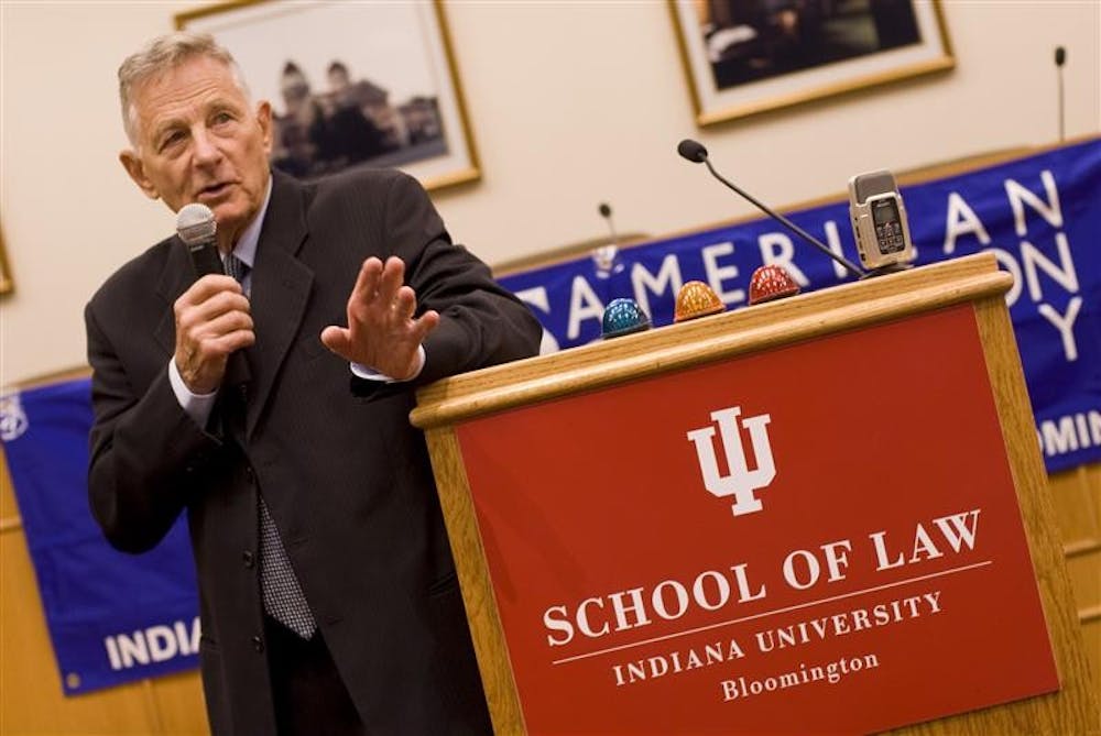 Former Sen. Birch Bayh (D-Ind.) speaks on Thursday afternoon at the IU School of Law. Bayh, father of Sen. Evan Bayh (D-Ind.), authored the 25th and 26th Amendents of the U.S. Constitution.