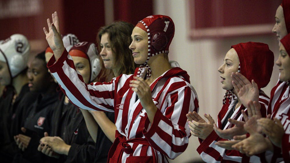 Graduate Mary Askew is introduced before the match Jan. 28, 2023 at Counsilman-Billingsley Aquatic Center. IU played Harvard in its second game during the Hoosier Invite.