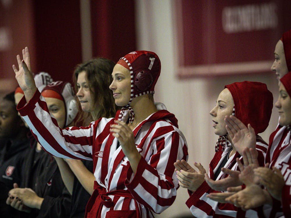 Graduate Mary Askew is introduced before the match Jan. 28, 2023 at Counsilman-Billingsley Aquatic Center. IU played Harvard in its second game during the Hoosier Invite.