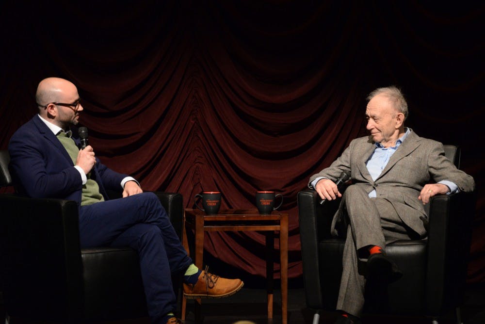 Robert Greene, left and Frederick Wiseman, right having a conversation in the Filmmaker to Filmmaker talk. The inaugural Filmmaker to Filmmaker series took place in the IU cinema Wednesday.