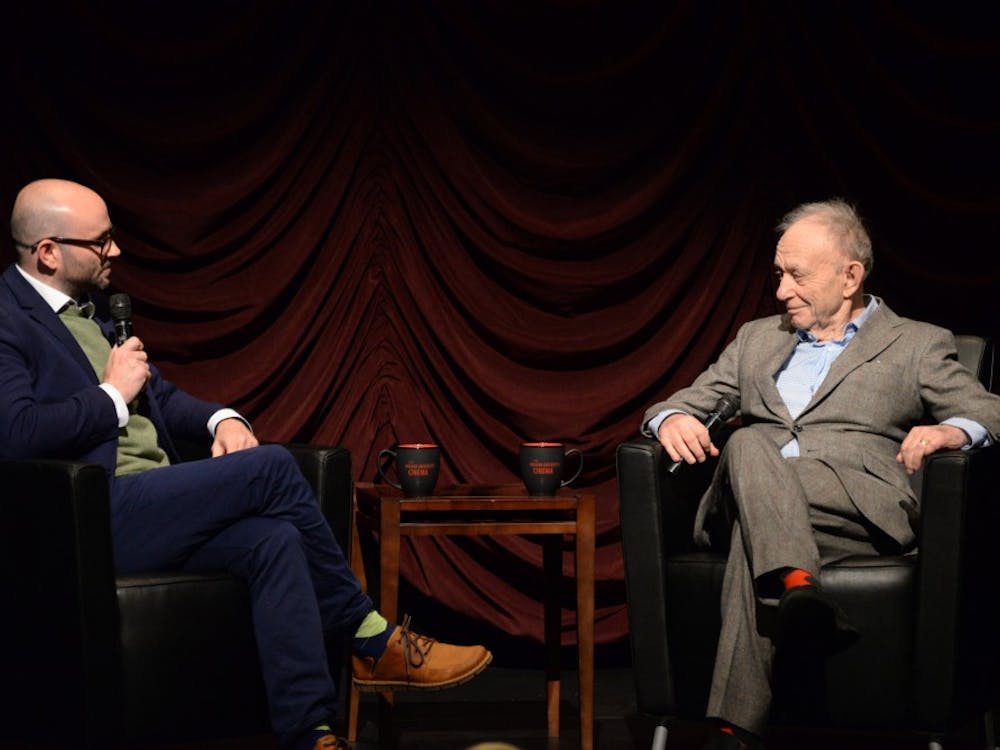 Robert Greene, left and Frederick Wiseman, right having a conversation in the Filmmaker to Filmmaker talk. The inaugural Filmmaker to Filmmaker series took place in the IU cinema Wednesday.