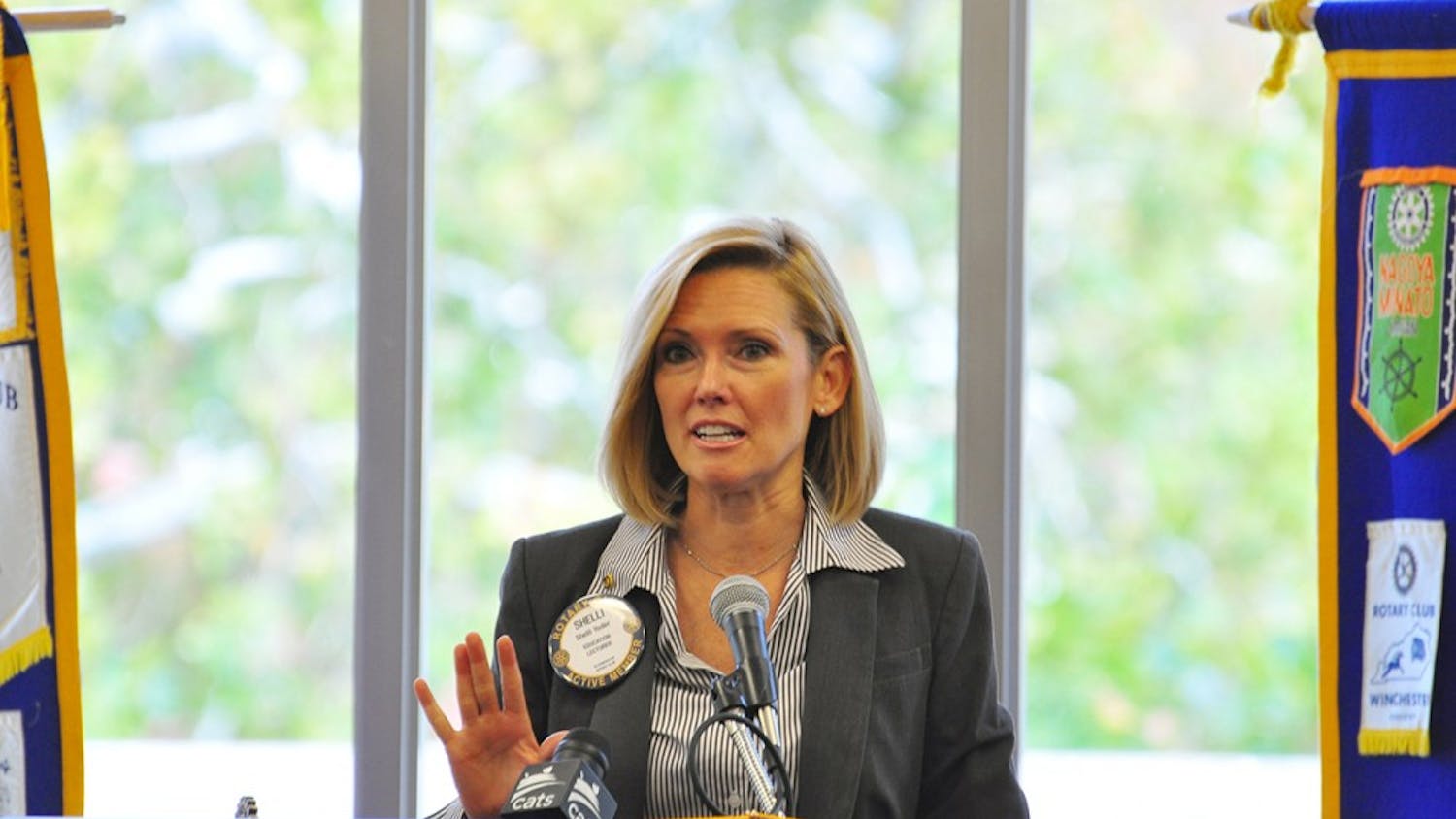 Shelli Yoder gives a speech to the Bloomington Rotary Club in the IMU Solurium on Tuesday Afternoon.