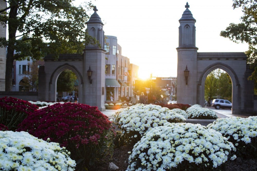 <p>Freshly-planted chrysanthemums lay in front of Sample Gates on Oct. 9 in front of Franklin Hall. The fifth annual IU Day celebration was canceled March 17 due to the COVID-19 pandemic, according to a statement on the IU Day website.</p>