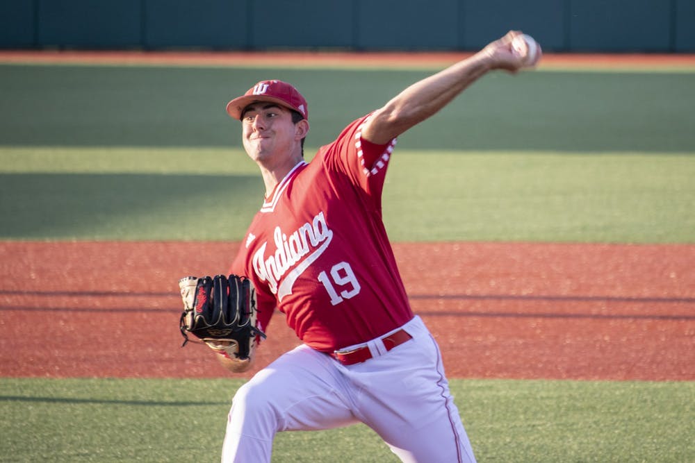 <p>Then-sophomore left-handed pitcher Tommy Sommer pitches the ball against the University of Louisville on May 14, 2019, at Bart Kaufman Field. The Hoosiers compete against Penn State at 1 p.m. Friday. </p>