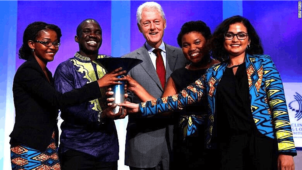 Hult Prize winners in 2016 received a $1 million dollar award from Bill Clinton at the United Nations in New York.