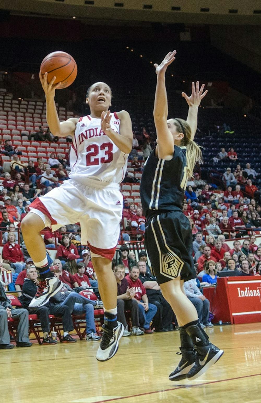Sophomore guard Alexis Gassion attempts a layup against Purdue at Assembly Hall on Monday.
IU won 72-55 and will play its next game against Northwestern on Thursday.