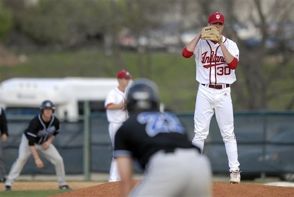 Sophomore pitcher Matt Carr watches a man on third base during IU's 7-4 loss to Indiana State April 22. 