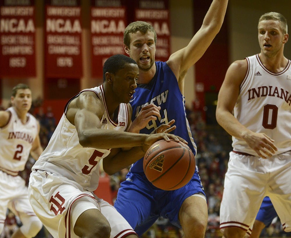 Junior forward Troy Williams drives to the basket during the game agaisnt IPFW on Wednesday at Assembly Hall. The Hoosiers defeated the Mastodons 90-65.
