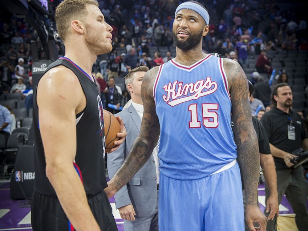The Sacramento Kings&apos; DeMarcus Cousins (15) talks about fould with the Los Angeles Clippers&apos; Blake Griffin, left, at the end of the game at Golden 1 Center in Sacramento, Calif., on Friday, Nov. 18, 2016. The Clippers won, 121-115, (Hector Amezcua/Sacramento Bee/TNS)