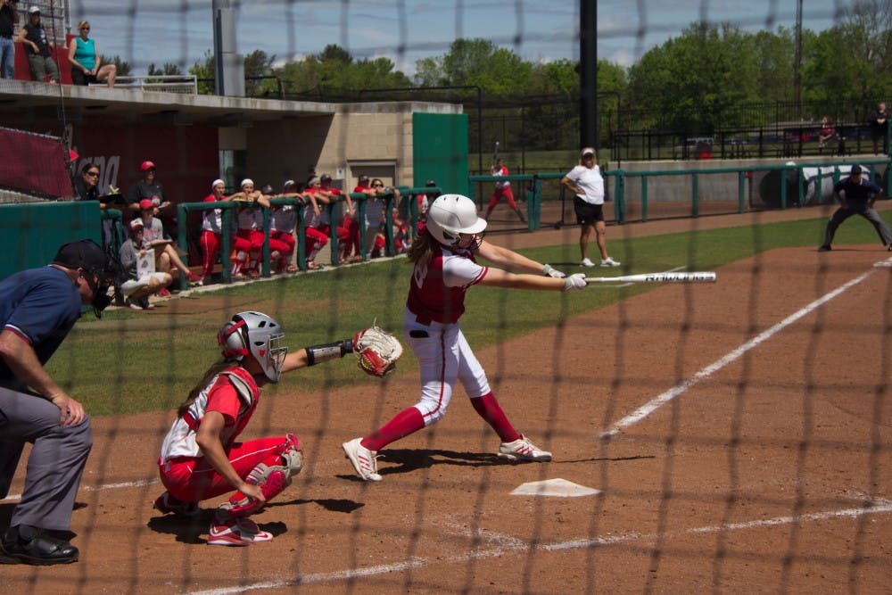 <p>Freshman Taylor Uden swings at a pitch during the 2016 season against Ohio State.&nbsp;</p>