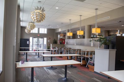 Tables create a zigzag pattern Sept. 3 in the North Dining Room of the Woodland Eatery.