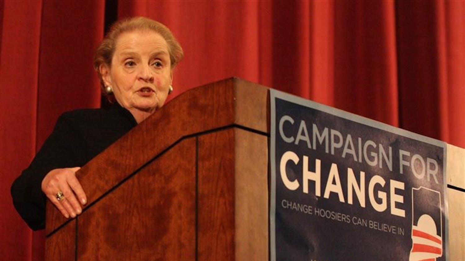 Former Secretary of State Madeleine Albright spoke to a packed room at the Indiana Memorial Union's Alumni Hall Friday afternoon. Albright spoke briefly about the importance of foreign policy and then answered questions from audience members.