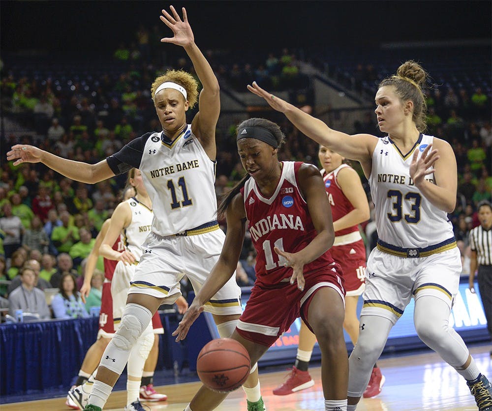 Kym Royster plays during uring NCAA Tournament Second Round Monday. IU lost against Notre Dame 70-87. 