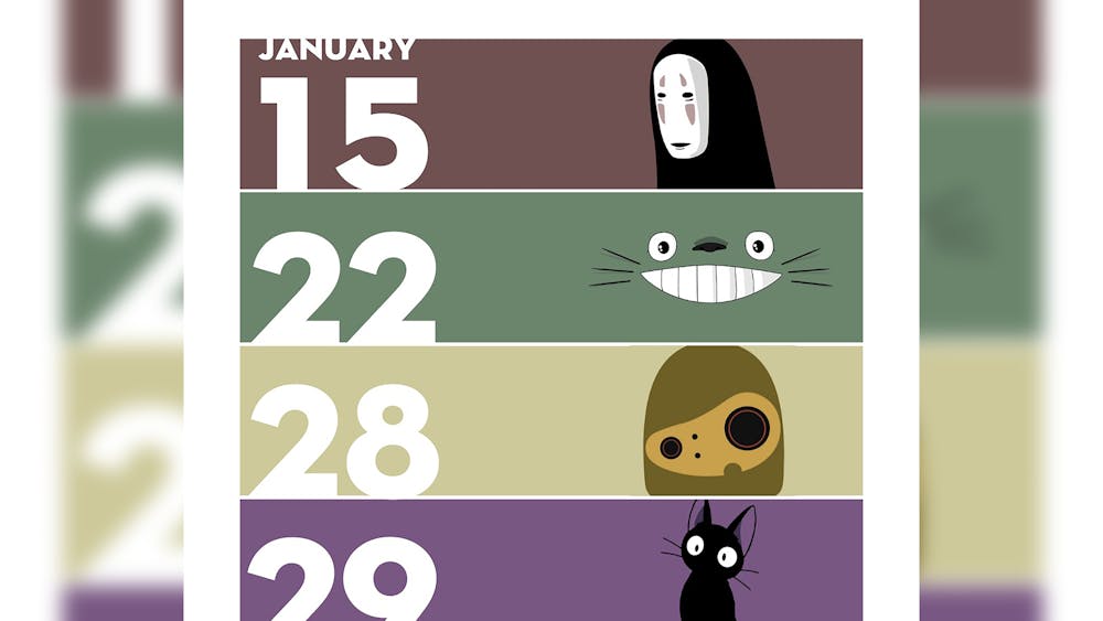 A promotional graphic for the Buskirk Chumley Theater&#x27;s showings of Studio Ghibli films all through January. 