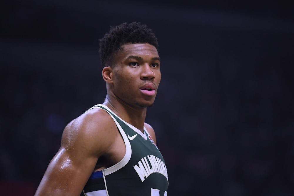 <p>Giannis Antetokounmpo of the Milwaukee Bucks plays during a November 6, 2019, game against the Los Angeles Clippers at Staples Center.</p>