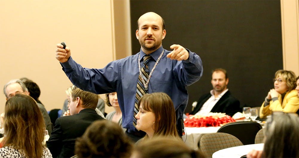Adam Finkelstein, professor at McGill University, gives a lecture about active learning during "Inaugural Mosaic Luncheon" Friday at Grand Hall of the Neal-Marshall Black Ceulture Center. The Mosaic Active Learning Initiative is IU's services to support faculty and students approaching active learning spaces throughout rich and diverse engagement. 