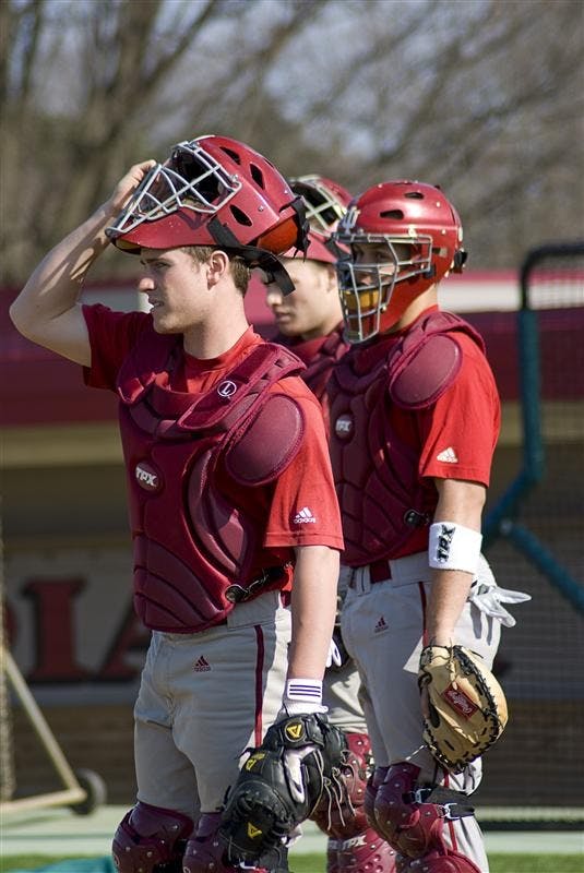 Sophomore catcher Dylan Swift watches during practice Thursday afternoon at Sembower Field. The Hoosiers face Chicago State Tuesday at 3 p.m. at home