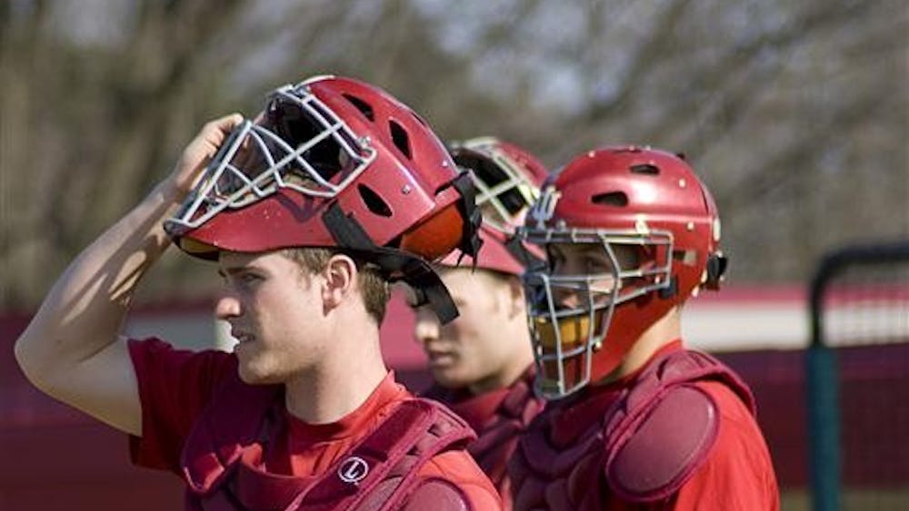 Sophomore catcher Dylan Swift watches during practice Thursday afternoon at Sembower Field. The Hoosiers face Chicago State Tuesday at 3 p.m. at home