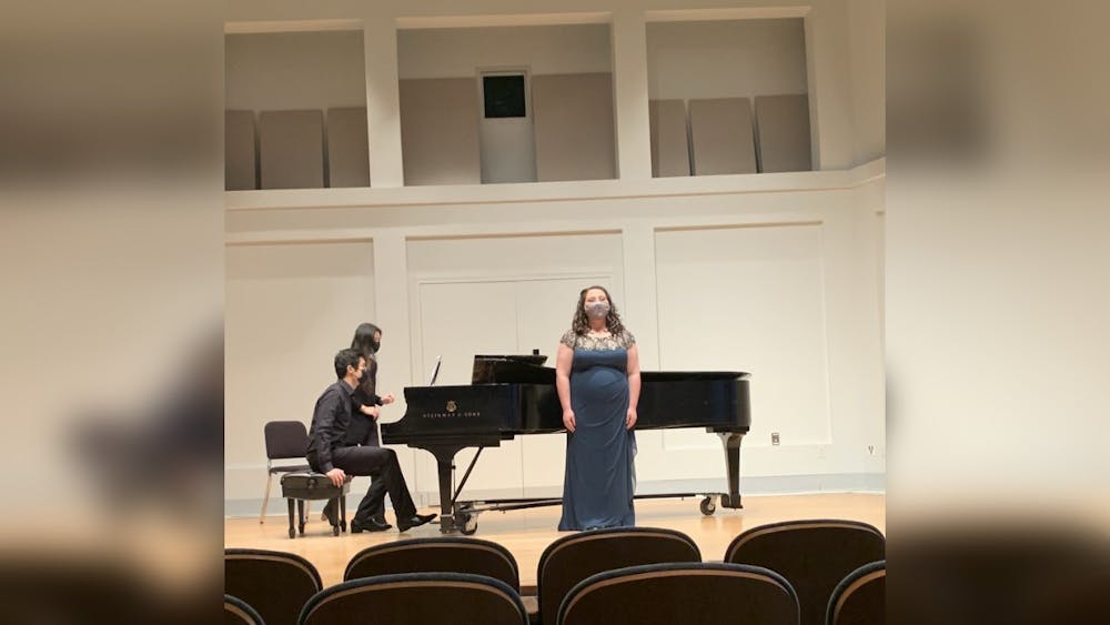 Then-junior Julia Scannell performs at her junior recital. Jacobs students&#x27; recitals have been moved to a livestream format with a limited in-person audience.