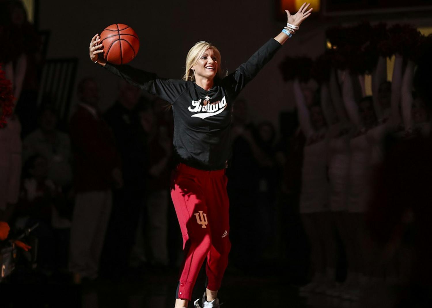 Senior guard Tyra Buss enters Branch McCracken Court during Hoosier Hysteria on Oct. 21. Buss surpassed Denise Jackson as the all-time scorer for IU in women's program history with 1,931 points on Jan. 3 against Penn State.&nbsp;
