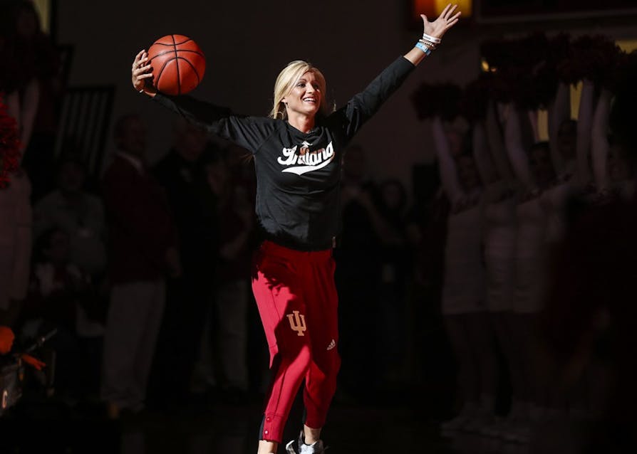 Senior guard Tyra Buss enters Branch McCracken Court during Hoosier Hysteria on Oct. 21. Buss surpassed Denise Jackson as the all-time scorer for IU in women's program history with 1,931 points on Jan. 3 against Penn State.&nbsp;