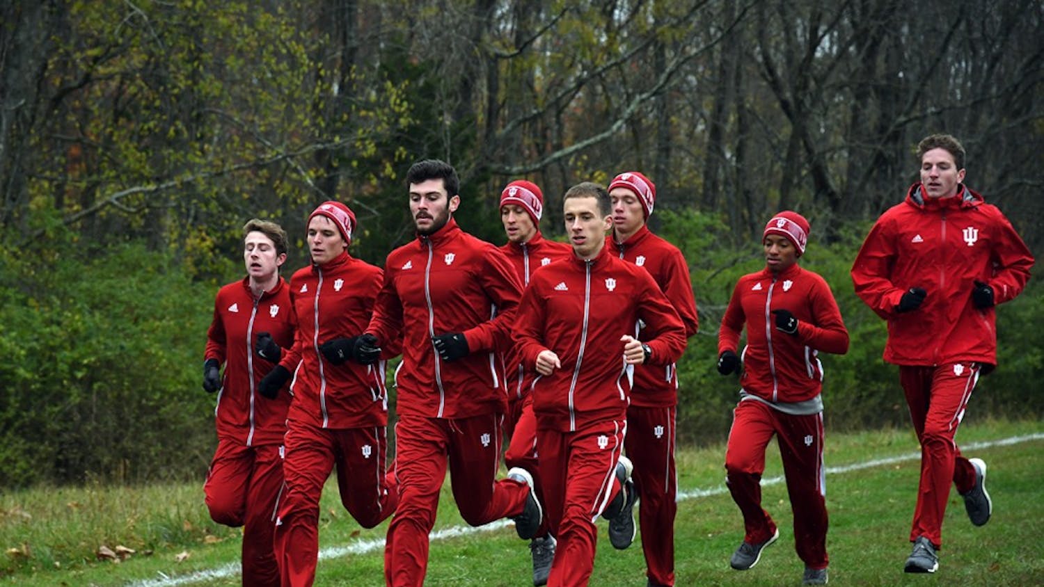 The IU men's cross-country team warms up before its race in the Big Ten Cross Country Championships on Oct. 29, 2017, at the IU Championship Cross Country Course. IU will race in Illini Open this weekend.