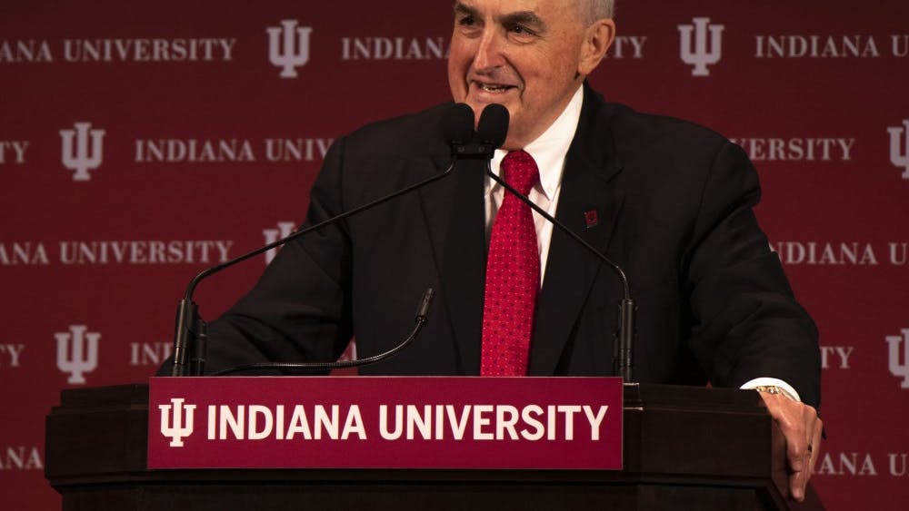 IU President Michael McRobbie talks to the audience at the annual State of the University address. “IU remains strongly committed to supporting DACA recipients, and we believe it is vital that our nation continue to maintain its support – and remove any question of uncertainty – for those protected by the program,&quot; he said in a press release.