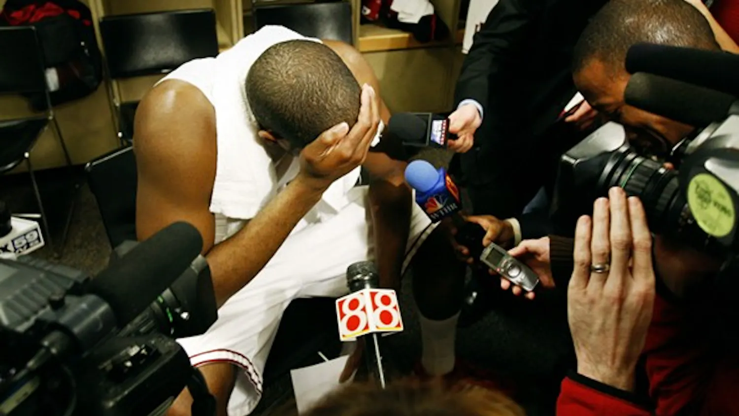 Jacob Kriese IDS
Senior D.J. White reacts to reporters after IU was defeated by Minnesota at the Big Ten tournament on Friday night in Indianapolis. Despite the 59-58 loss, White had 23 points, 13 rebounds and four blocks.