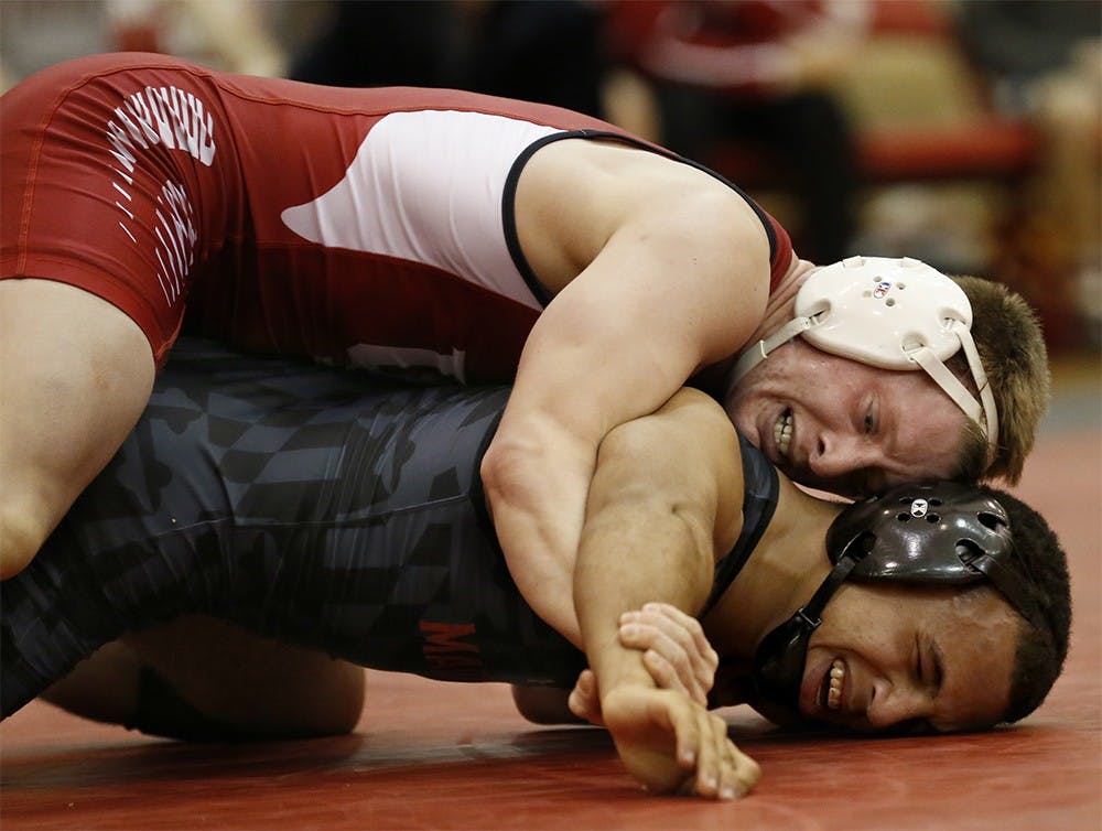 Cole Weaver has a 141 lbs match with Alfred Bannister from Maryland Friday at University Gym. Weaver defeated Bannister.
