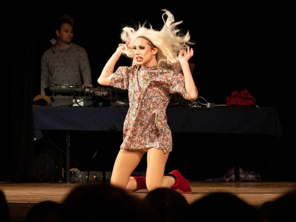Merle poses on stage during "Life's a Drag(race)" show on Feb. 8 at Alumni Hall. The performers danced and lip-synced their way to winning.
