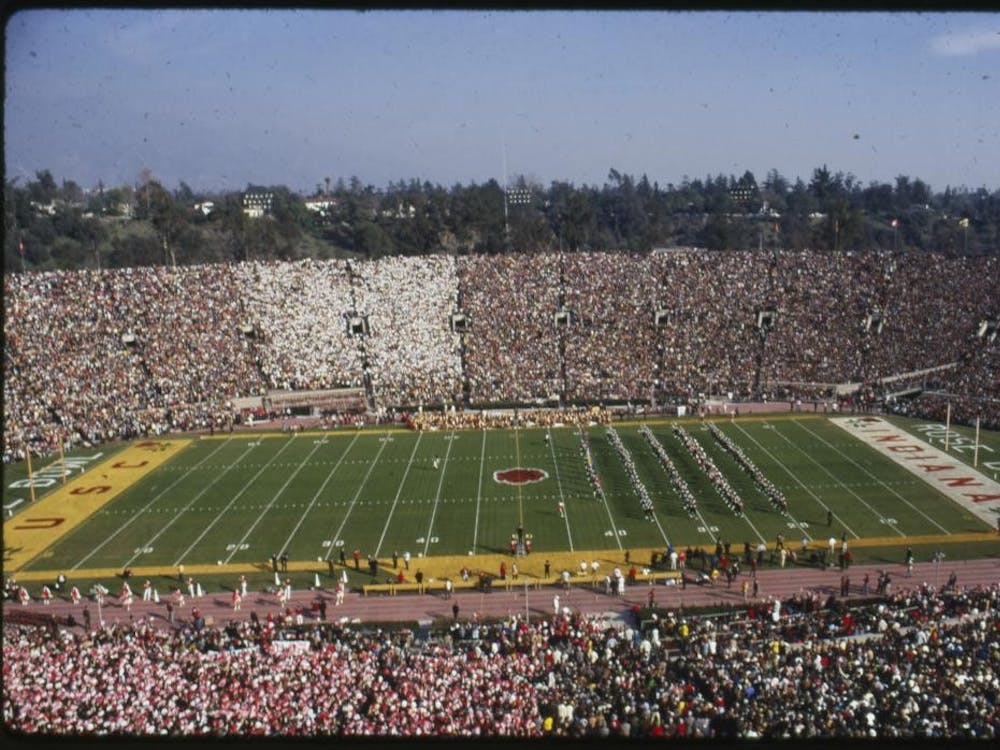 The crowd at the 1968 Rose Bowl is seen in Pasadena, California.