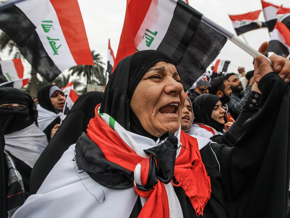 Iraqis gathered Jan. 24 in Baghdad, the capital of Iraq, to protest against the presence of U.S. troops.