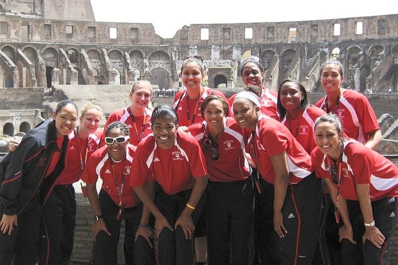The IU womens basketball team poses for a photo in the Colosseum May 16 in Rome, Italy. The team finished their ten day tour of Italy with a 4-0 record.