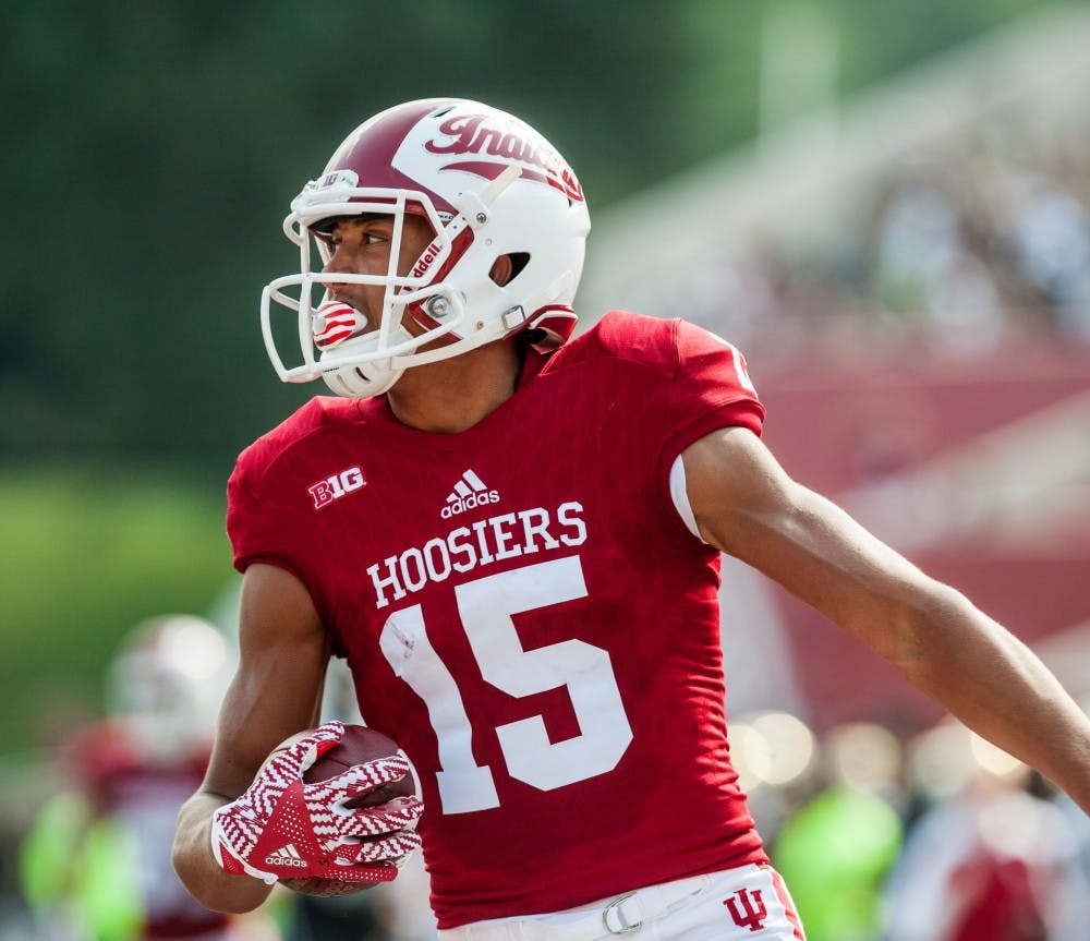 Sophomore wide receiver Nick Westbrook runs through the end zone after scoring against Wake Forest in the first half. 