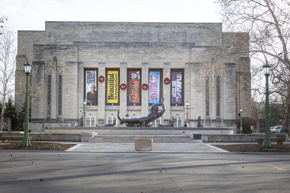 <p>The outside of the IU Auditorium is seen Jan. 9 in the Fine Arts Plaza. The Steinway D Concert Grand Piano will premiere Jan. 22 at IU Auditorium. </p>