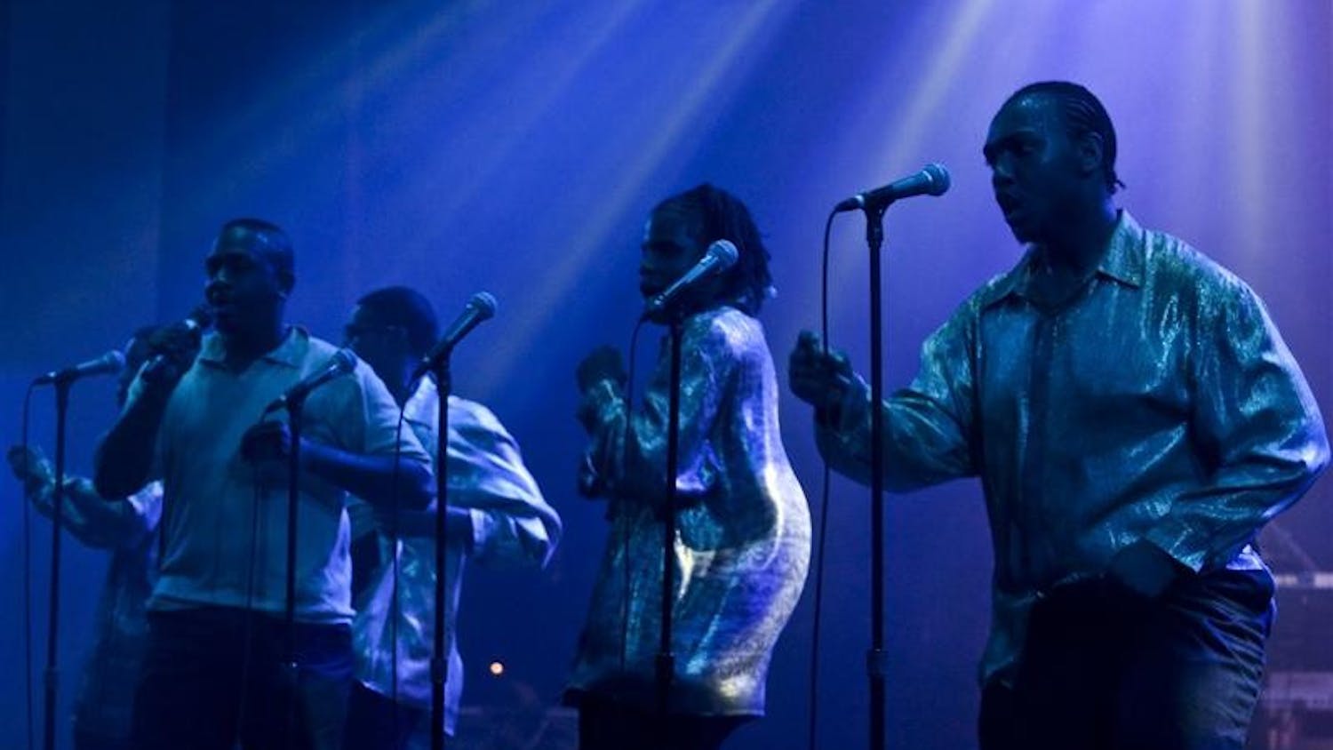 Members of the IU Soul Revue perform during the Potpourri of Arts Saturday evening at the Buskirk Chumley Theater. The Potpourri of Arts was put on by the African American Arts Institute and featured performance by the IU Soul Revue, the African American Dance Company and the African American Choral Ensemble.
