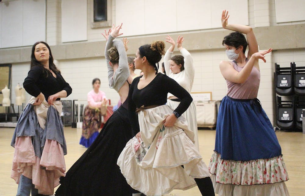 <p>IU Jacobs School of Music students rehearse the opening number of &quot;Ainadamar“ on Jan 23, 2023, at the Musical Arts Center.  The music school will present the opera with two different casts Feb. 3-4 and 10-11.</p>