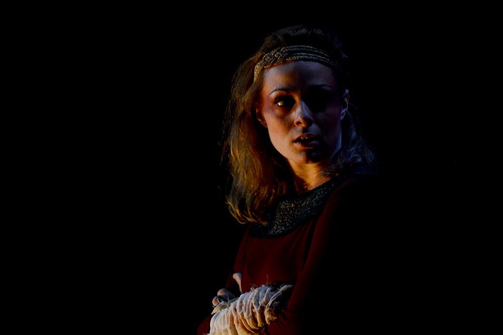 Second-year M.F.A student Ashley Dillard performs as her character Antigone in the Greek tragedy "Antigone" during the show's rehearsal Monday evening at the Wells-Metz Theatre. The show's first performance will be Friday at 7:30 p.m. at the Wells-Metz Theatre.