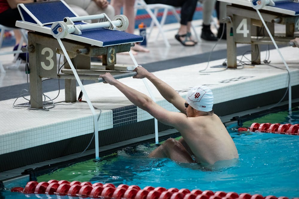<p>Sophomore Tomer Frankel swam in the men&#x27;s 100-yard backstroke on Jan. 28, 2022, at the Counsilman Billingsley Aquatic Center. Indiana enters the NCAA Championships, which take place from Wednesday to Saturday, coming off a 9-0 regular season record and 28th Big Ten Championship title.</p>