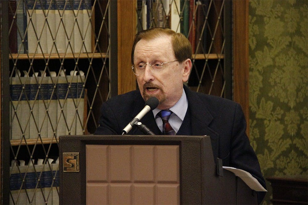 Michael Bedwell speaks about what it was like to be a member of the GLBT community and in the armed forces at the Lilly Library on Thursday as a part of GLBT History Month. Bedwell's discussion centered around his friend and prominent GLBT figure, Leonard Matlovich, who was discharged from the military after coming out in 1975. Michael Bedwell is the former president of the gay rights group at Indiana University.