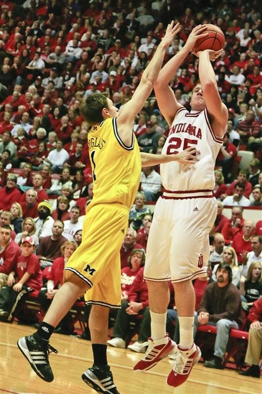 Freshman forward Tom Pritchard takes a shot during the Hoosiers 72-66 loss to Michigan Jan. 7 at Assembly Hall.